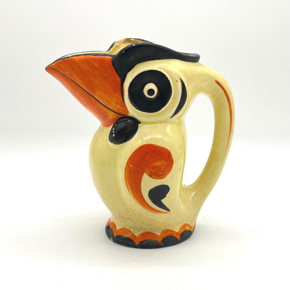 Vintage Toucan Ceramic Pitcher Hand Painted Bird Made in Japan Yellow Orange